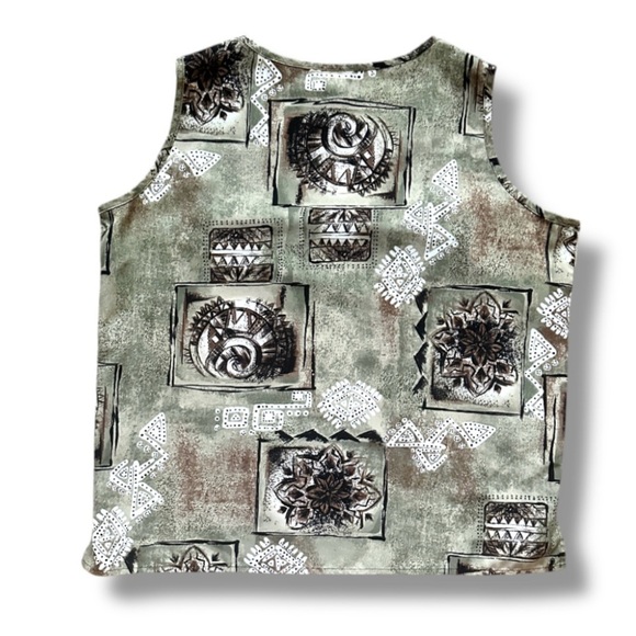 Vintage 90s/Y2K Caribou Tan Green Tribal Pattern Tank Top Womens Size Large Boho - Picture 2 of 15
